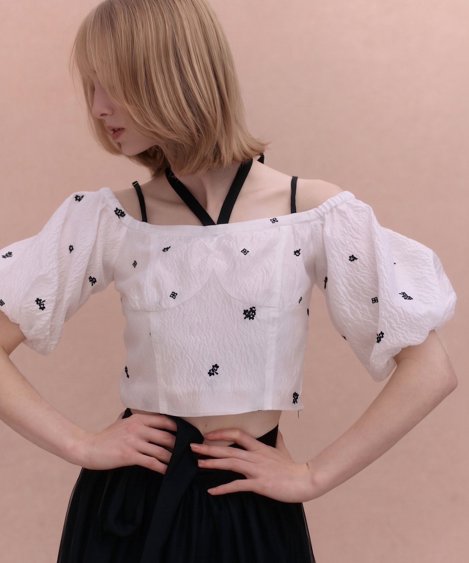 GYPSOPHILE PUFF TOP エイミーイストワール トップス カットソー・Tシャツ ブラック ホワイト