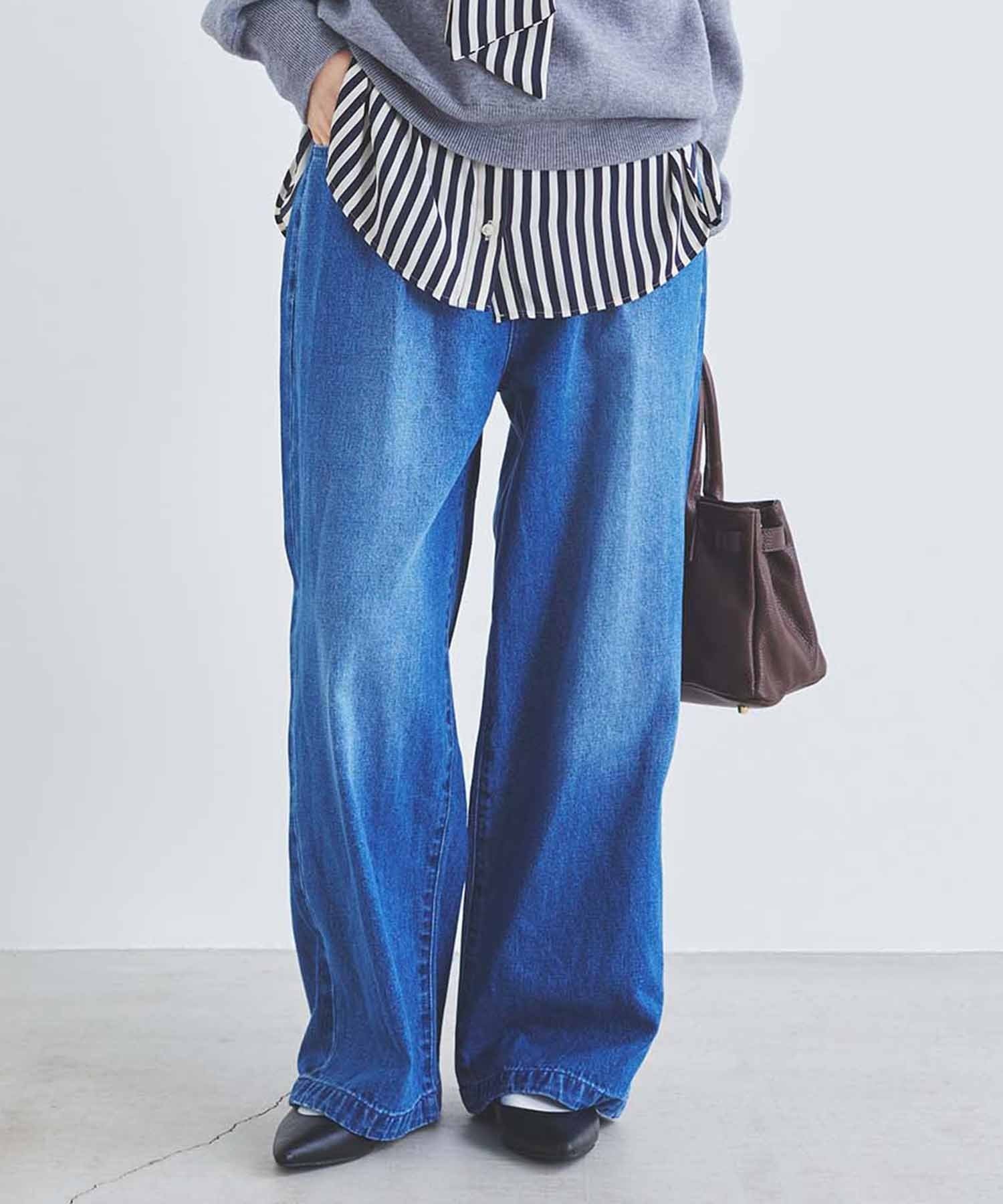 le.coeur blanc タックワイドデニムパンツ ルクールブラン パンツ ジーンズ・デニムパンツ ブルー ブラック