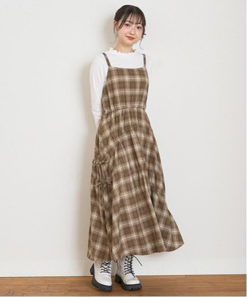 【SALE／59%OFF】Lovetoxic 【LTXC】チェックキャミジャンスカ ナルミヤオンライン ワンピース・ドレス シャツワンピース ブラウン ブラックのサムネイル