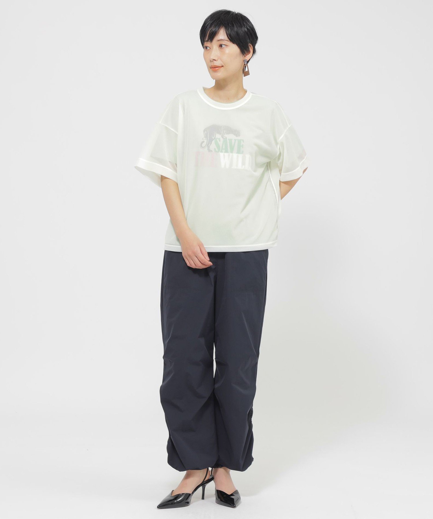 【カタログ掲載品】【ウォッシャブル】ソフトシアーカットソー エヴェックス バイ クリツィア トップス カットソー・Tシャツ ブラック ホワイト