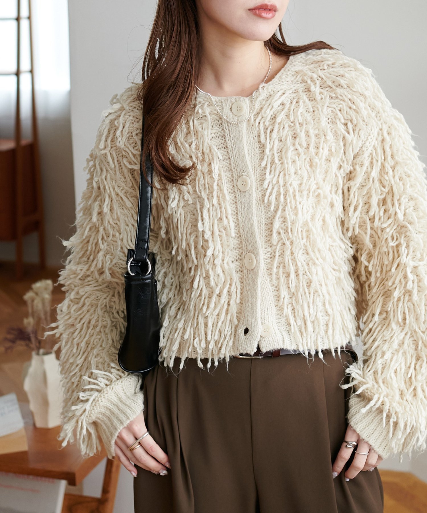 Discoat 【WEB限定】フリンジ2WAYプルオーバー ディスコート トップス カーディガン ブラウン ホワイト グレー【送料無料】のサムネイル