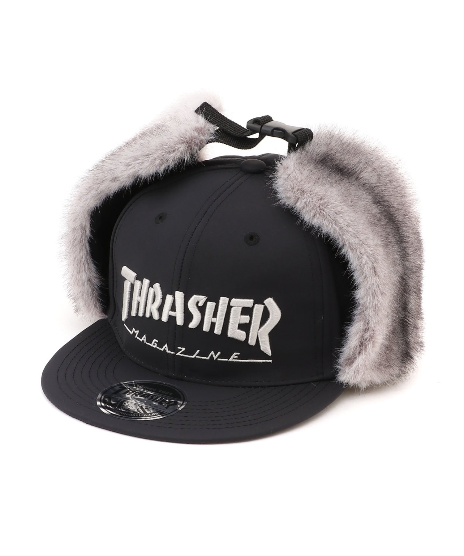 THRASHER THRASHER/(U)MAG LOGO 平ツバ フライトキャップ スラッシャー　バイ　リフルページ 帽子 キャップ カーキグリーン ブラック【送料無料】