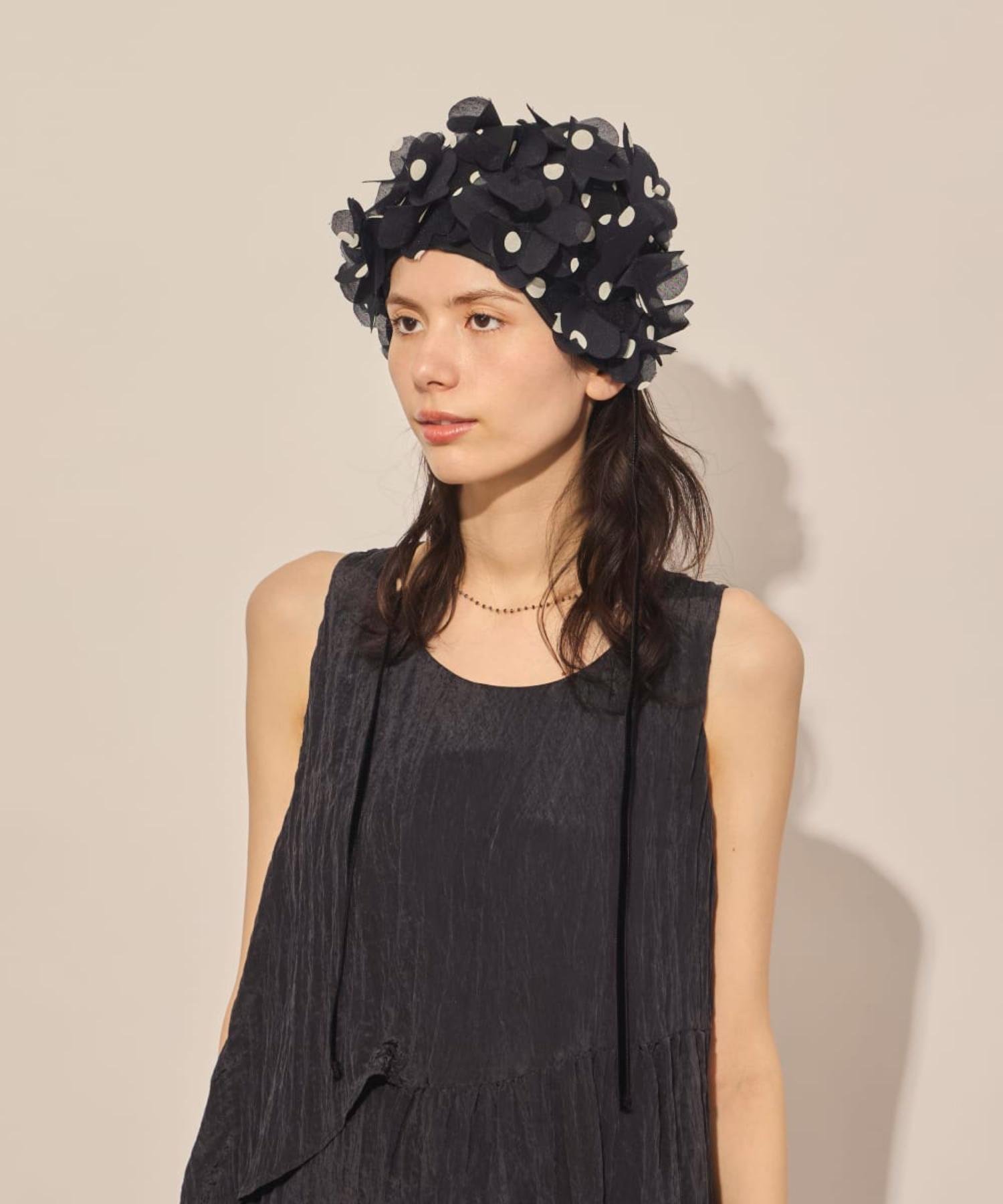 arth arth Dot Cut Flower Hood / アース オーバーライド 帽子 ハット ホワイト ブラック【送料無料】