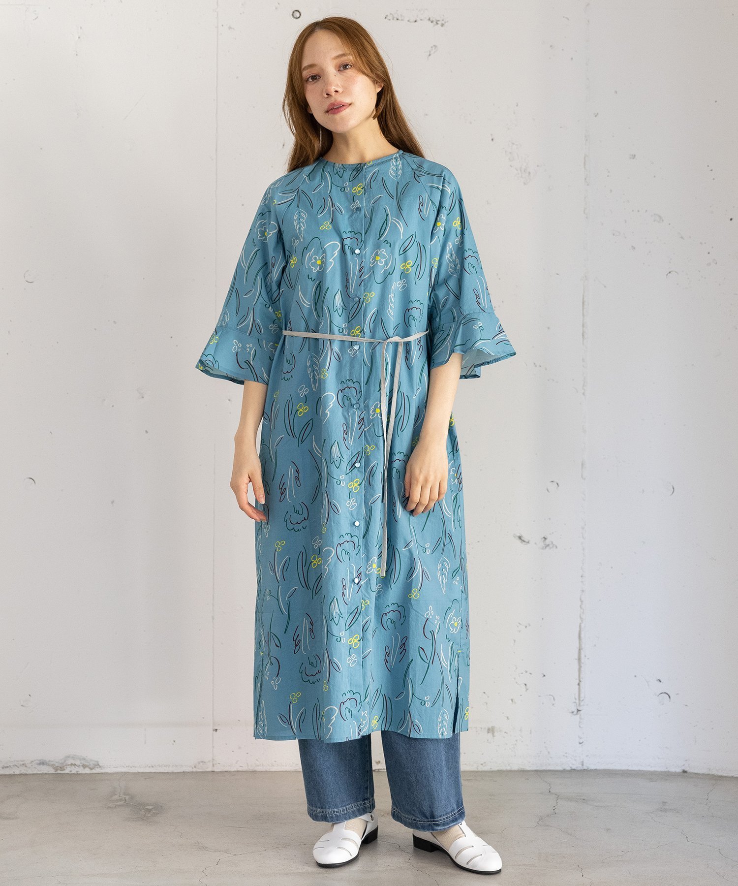 【SALE／40%OFF】POU DOU DOU ダンシングフラワーフレア袖ワンピース プードゥードゥー ワンピース・ドレス ワンピース ブルー ベージュ【送料無料】