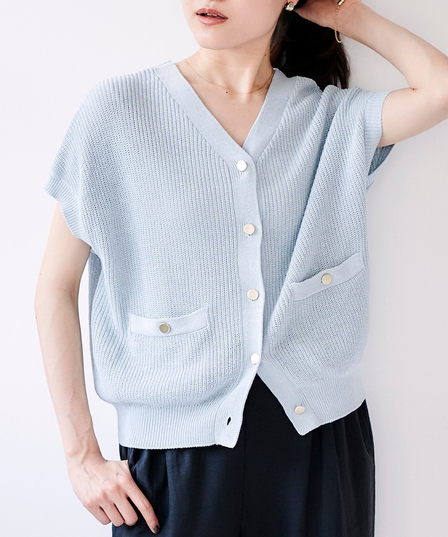 【SALE／40%OFF】le.coeur blanc ペーパーヤーンニットベスト ルクールブラン トップス ベスト・ジレ ブルー ネイビー ベージュ【送料無料】