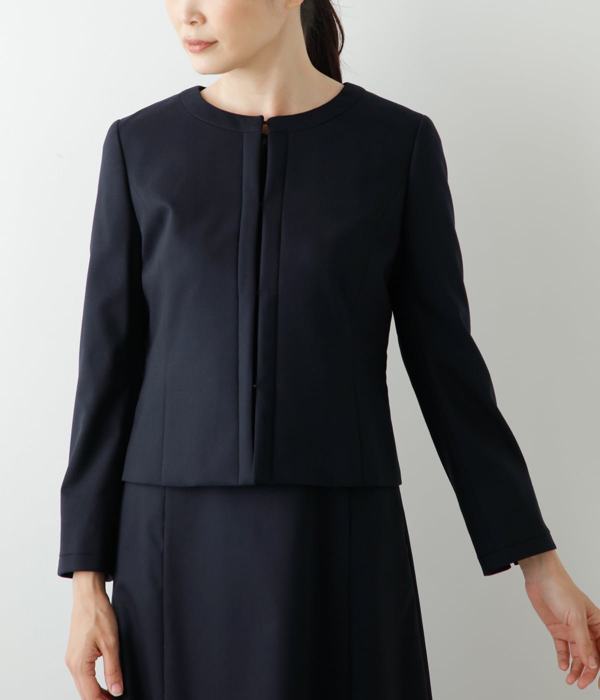 NEWYORKER WOMEN L-SIZE 【L】【お受験対応】ウールファインドビー ノーカラージャケット ニューヨーカー エルサイズ ジャケット・アウター テーラードジャケット・ブレザー ネイビー