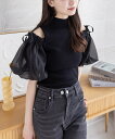 【SALE/28%OFF】clear 布帛ドッキング肩あきニットトップス クリア トップス ニット グレー ブラック