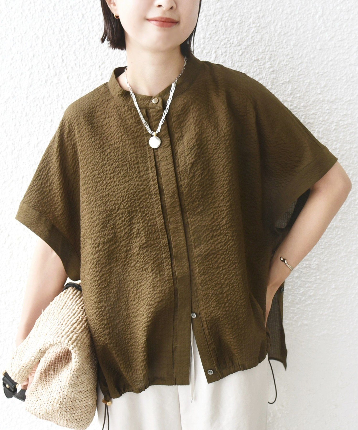 【SALE／40%OFF】SHIPS WOMEN ＜手洗い可能＞サッカー 裾 ドロスト ドルマン ブラウス 2 シップス トップス シャツ・ブラウス ブラウン レッド ブラック ホワイト【送料無料】