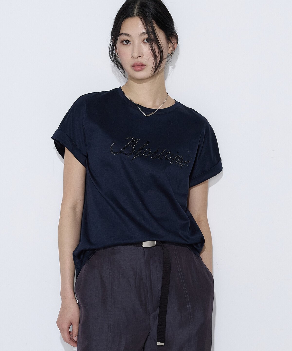 K.T KIYOKO TAKASE コットンスムース パールTシャツ コムサ トップス カットソー・Tシャツ ネイビー ホワイト グレー グリーン ブラウン