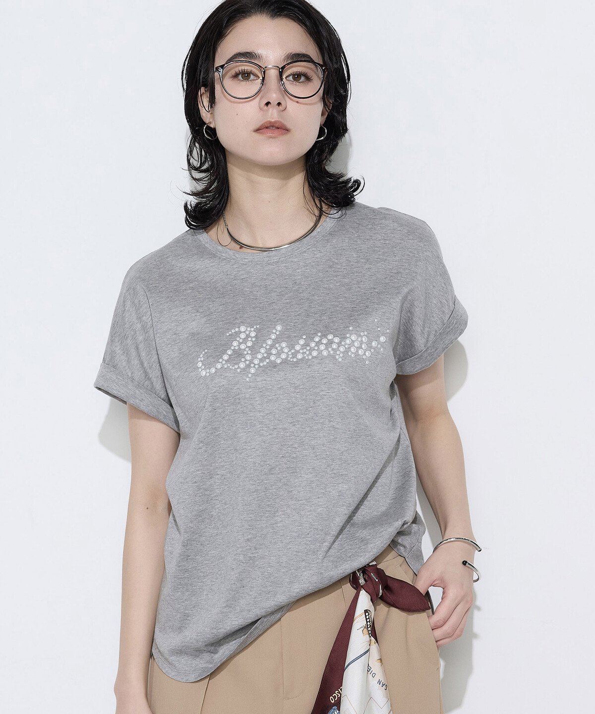 K.T KIYOKO TAKASE コットンスムース パールTシャツ コムサ トップス カットソー・Tシャツ ネイビー ホワイト グレー グリーン ブラウン
