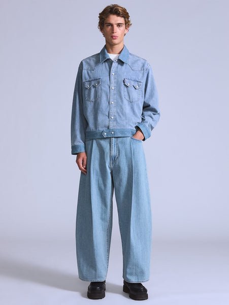 Levi's BLUETAB(TM) ワイドプリーツ CROP ジーンズ ライトインディゴ リーバイス パンツ ジーンズ・デニムパンツ ネイビー【送料無料】