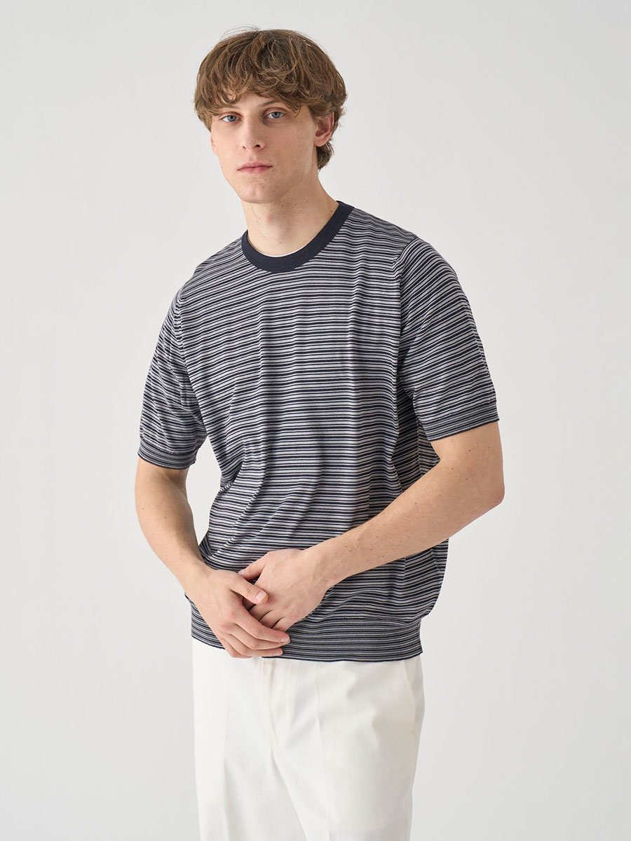 JOHN SMEDLEY [Anglo Indian Gauze]マイクロボーダーニットTシャツ ｜ HOWICK ｜ 30G EASY FIT ジョンスメドレー トップス ニット【送料無料】