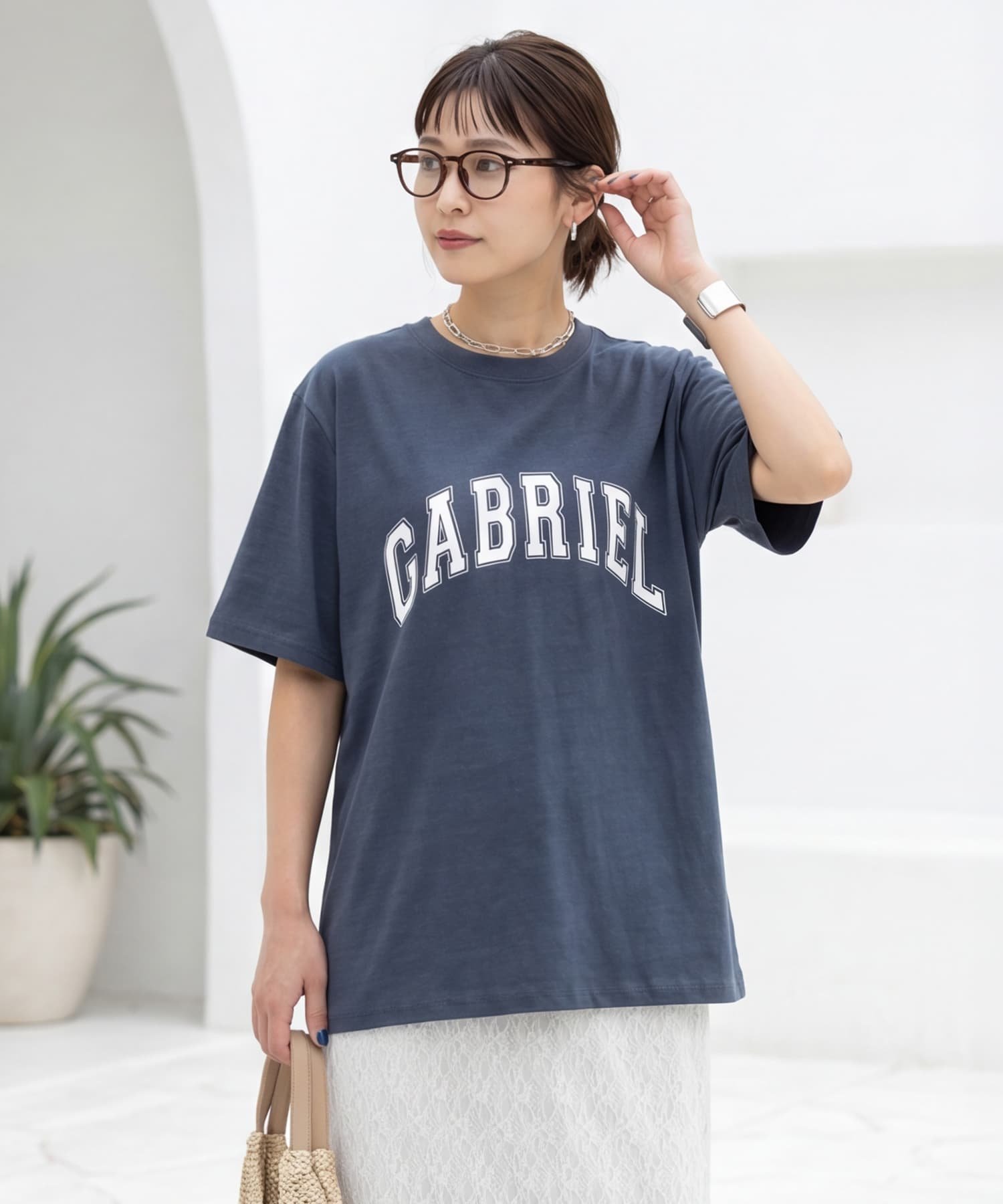 STYLE DELI 質感加工ロゴTシャツ/GABRIEL スタイルデリ トップス カットソー・Tシャツ ホワイト グレー ネイビー