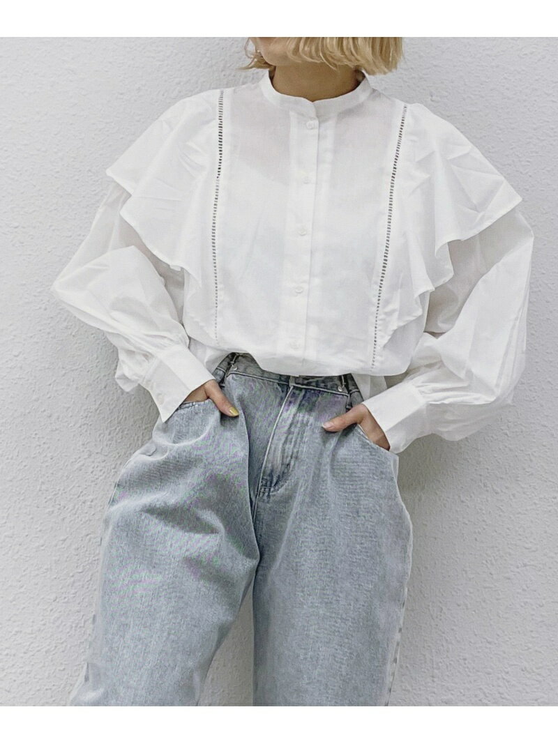 kivi フリルブラウス レトロガール トップス シャツ・ブラウス ホワイト ブラック ブルー【送料無料】のサムネイル