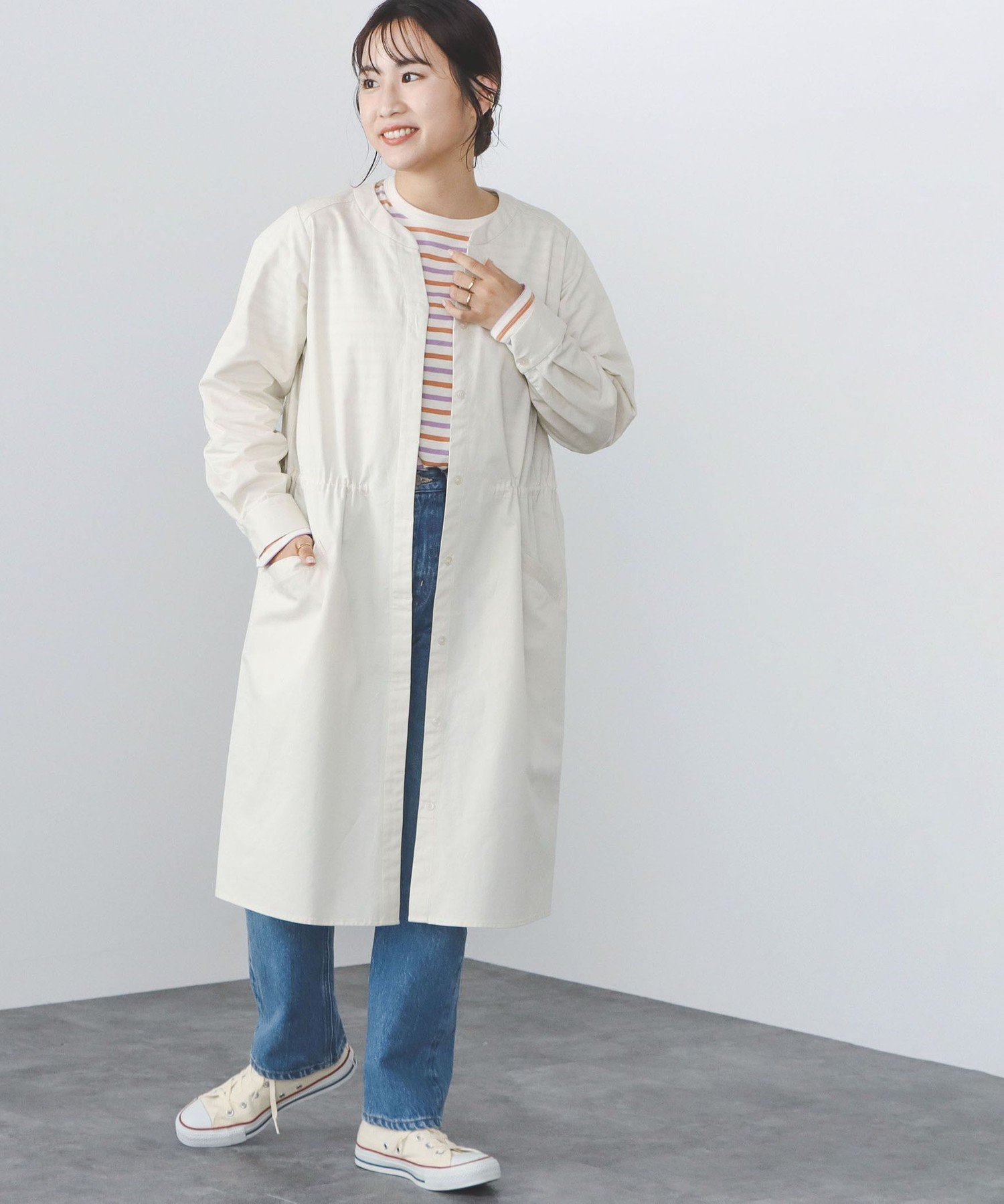 【SALE／70%OFF】BEAMS HEART WOMEN ノーカラー ドロスト ワンピース ビームス アウトレット ワンピース・ドレス その他のワンピース・ドレス ホワイト ネイビー グリーン ベージュ