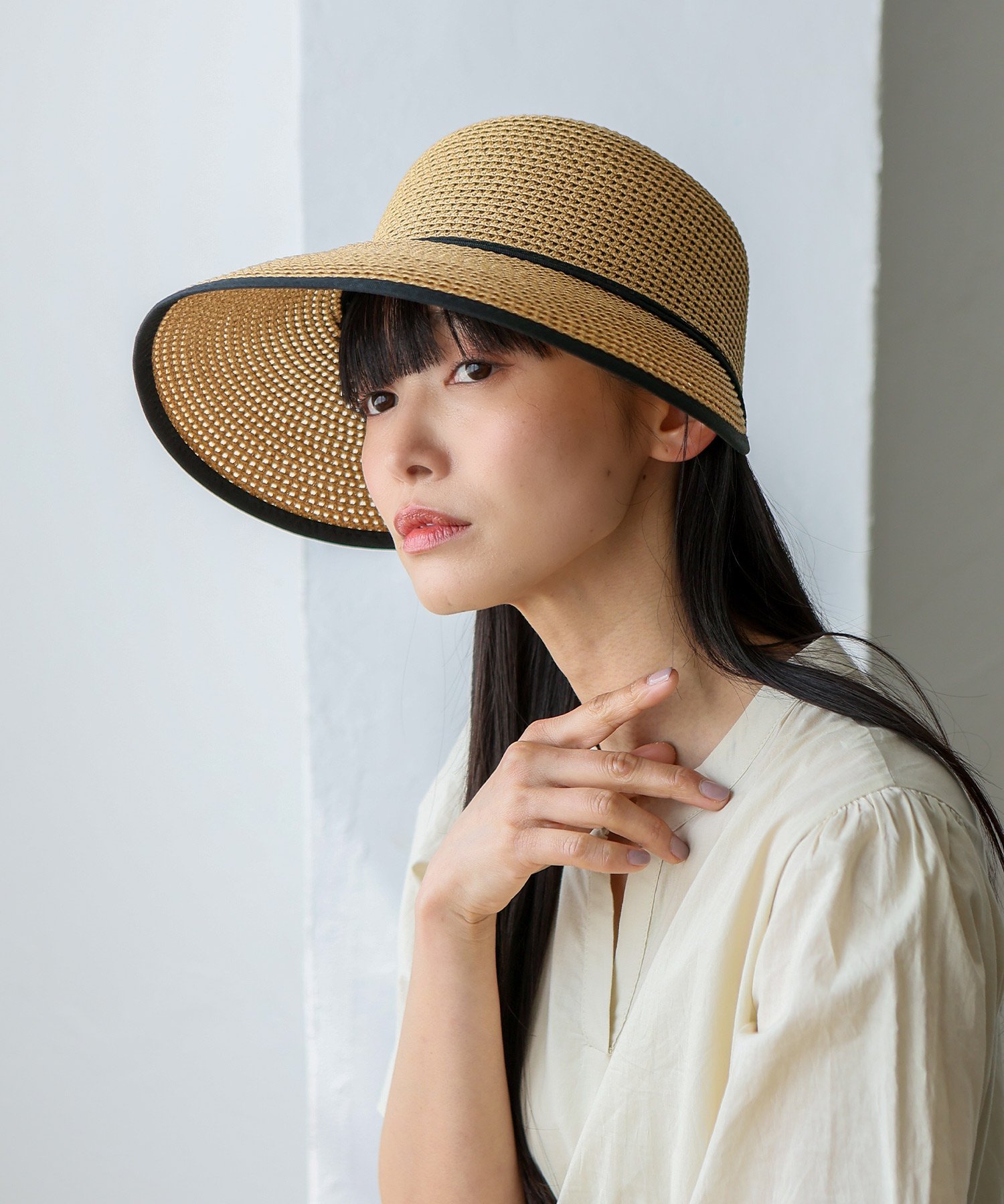 【SALE／38%OFF】aroco ペーパーブレードワイドブリムキャップ ヴィータフェリーチェ バッグ かごバッグ ブラウン ベージュ
