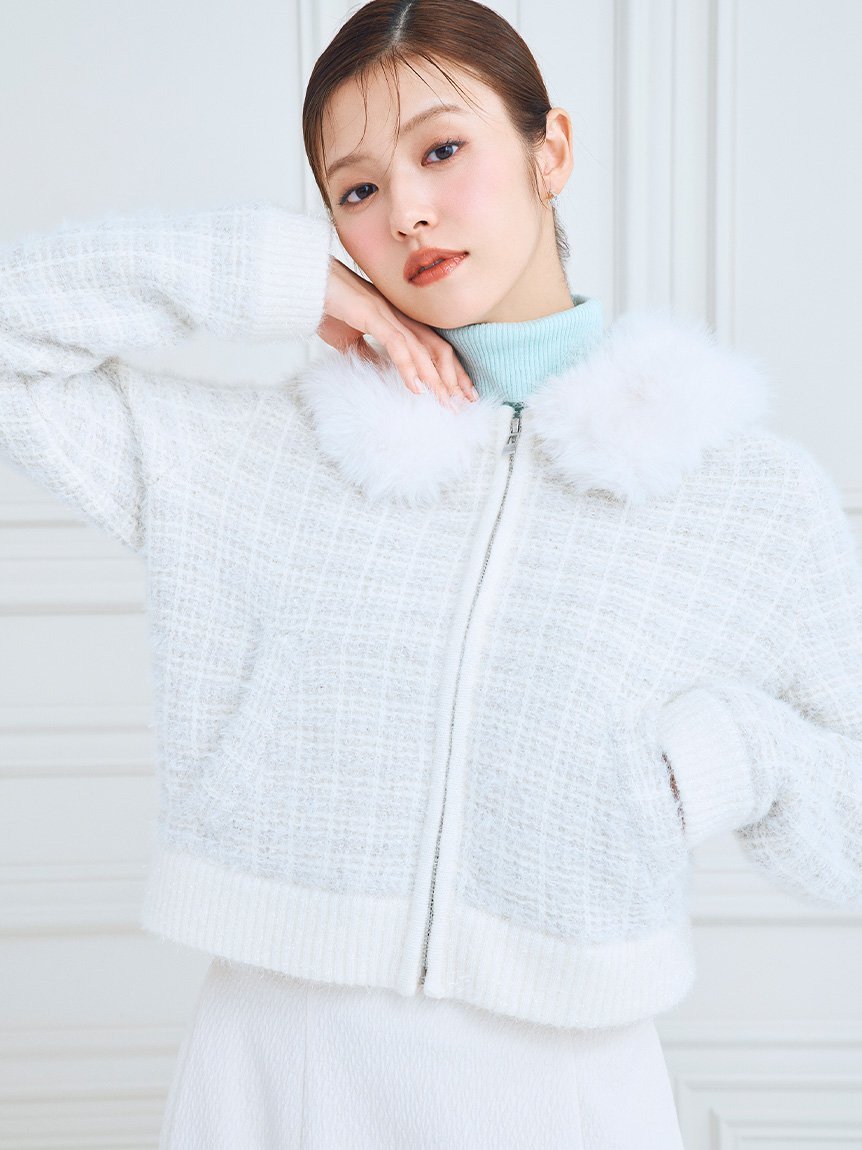 CELFORD ファー衿付きツイードニットブルゾン セルフォード ジャケット・アウター テーラードジャケット・ブレザー ブラック【送料無料】のサムネイル