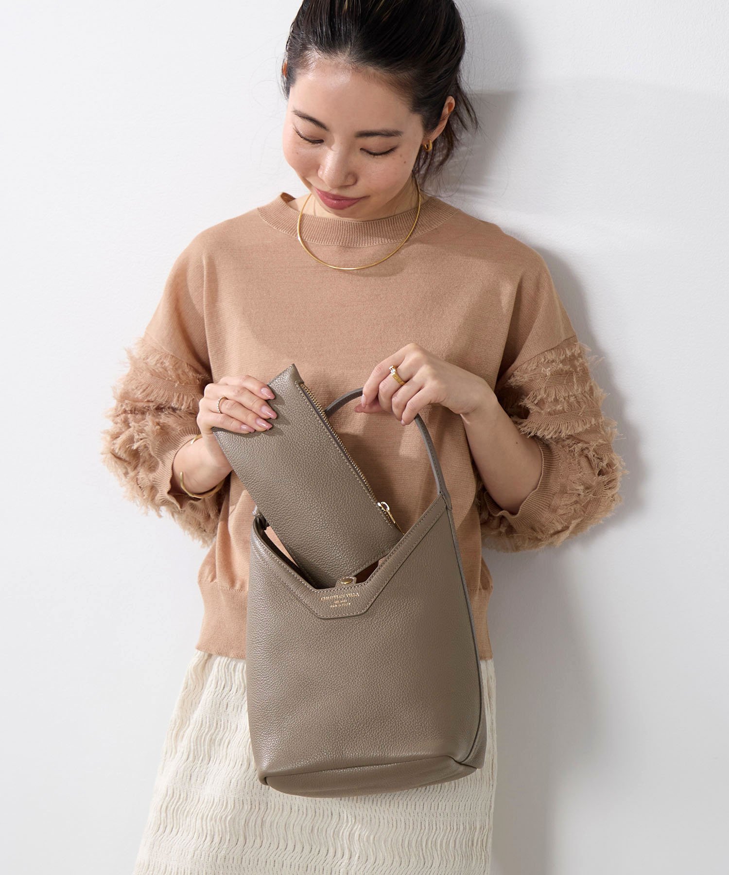 MICA&DEAL 【CHRISTIAN VILLA】レザースクエアハンドバッグ マイカアンドディール バッグ ハンドバッグ ホワイト グレー【送料無料】