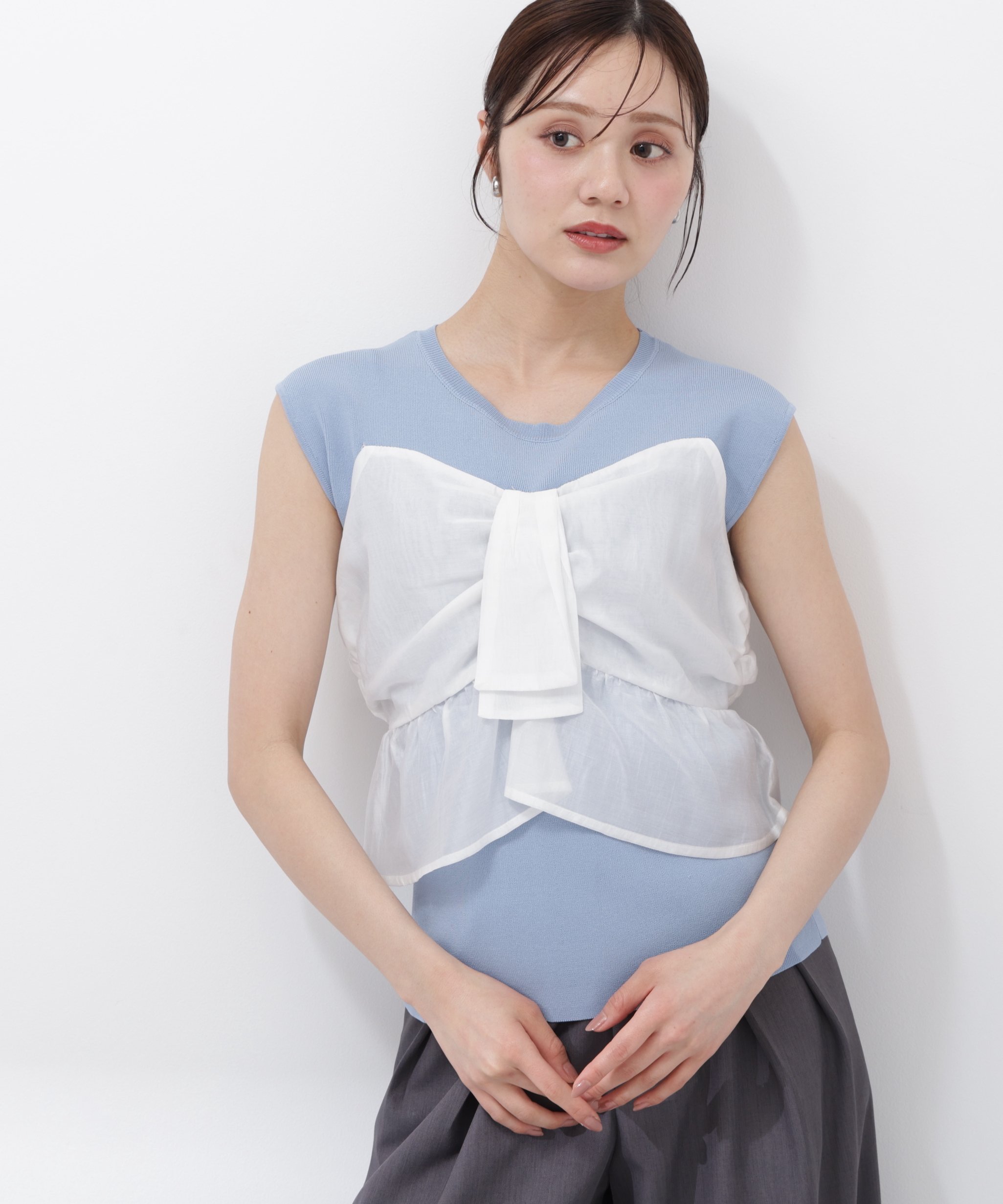 PROPORTION BODY DRESSING ビスチェ付きニットトップス26SS プロポーションボディドレッシング トップス ニット ホワイト