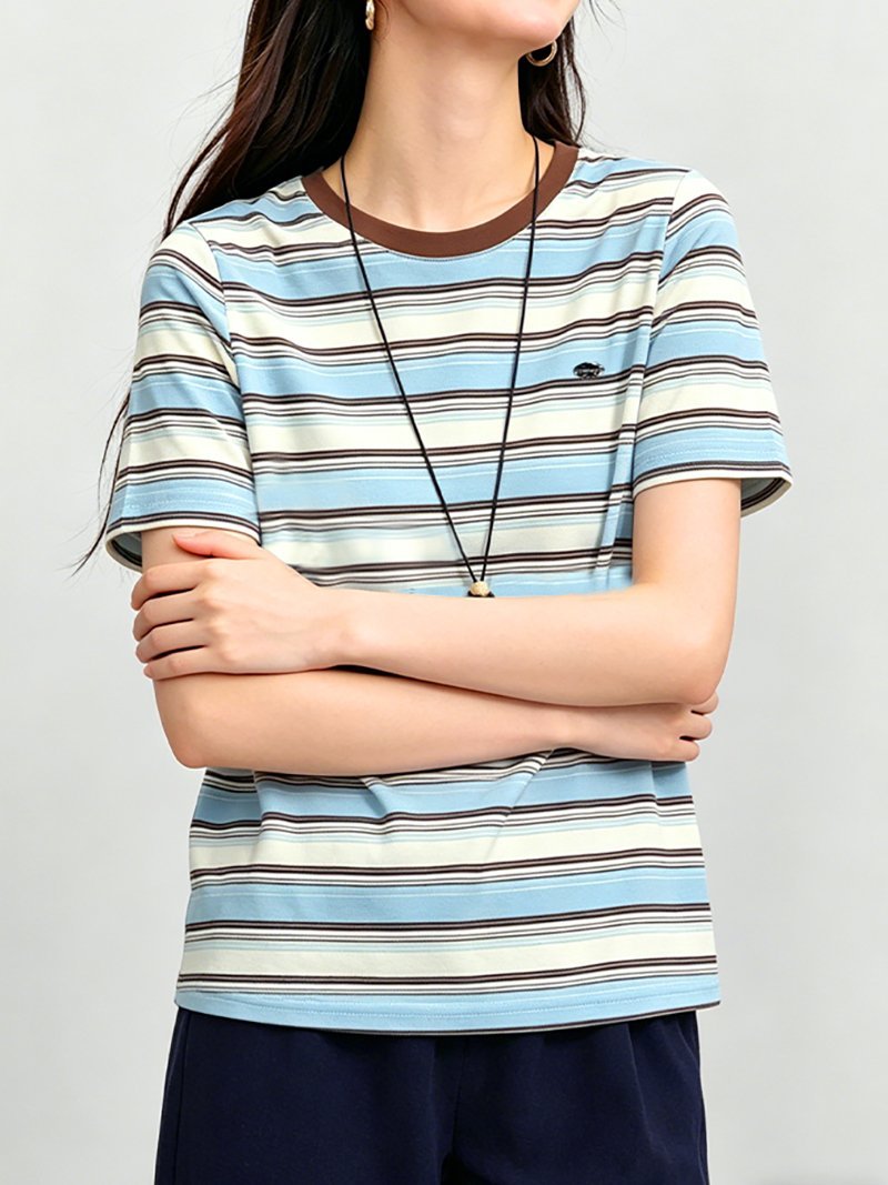 【SALE／25%OFF】Doux Belle 配色リブボーダー半袖Tシャツ レディース トップス ドゥー・ベル トップス カットソー・Tシャツ ブルー【送料無料】 stylife-15692629 Rakuten Fashion サンプル画像3