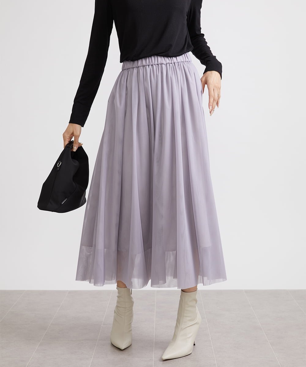 MICHEL KLEIN ソフトチュールスカート ミッシェルクラン スカート その他のスカート ブラック ホワイト グレー