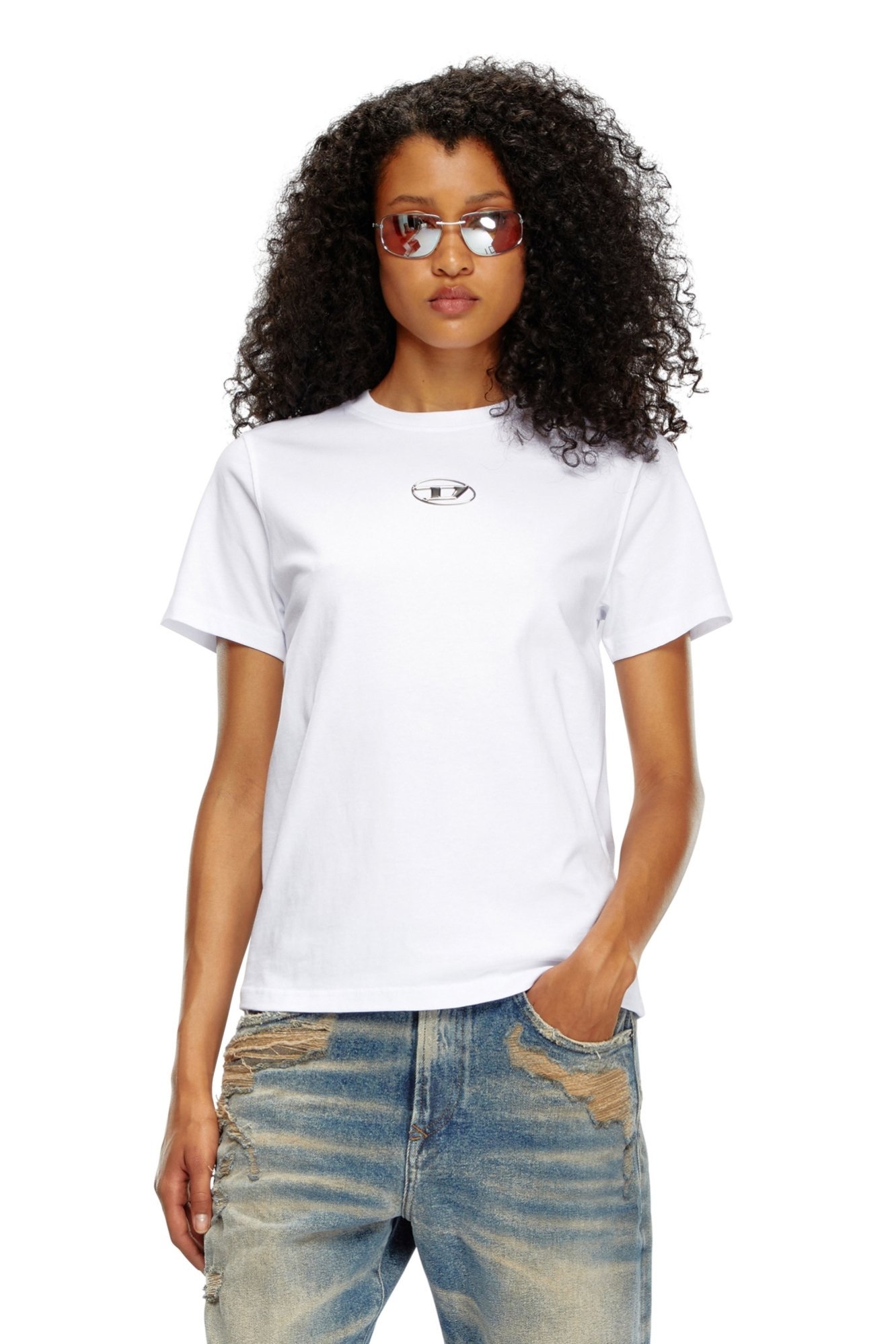 DIESEL レディース Tシャツ ディーゼル トップス カットソー・Tシャツ ブラック ホワイト【送料無料】