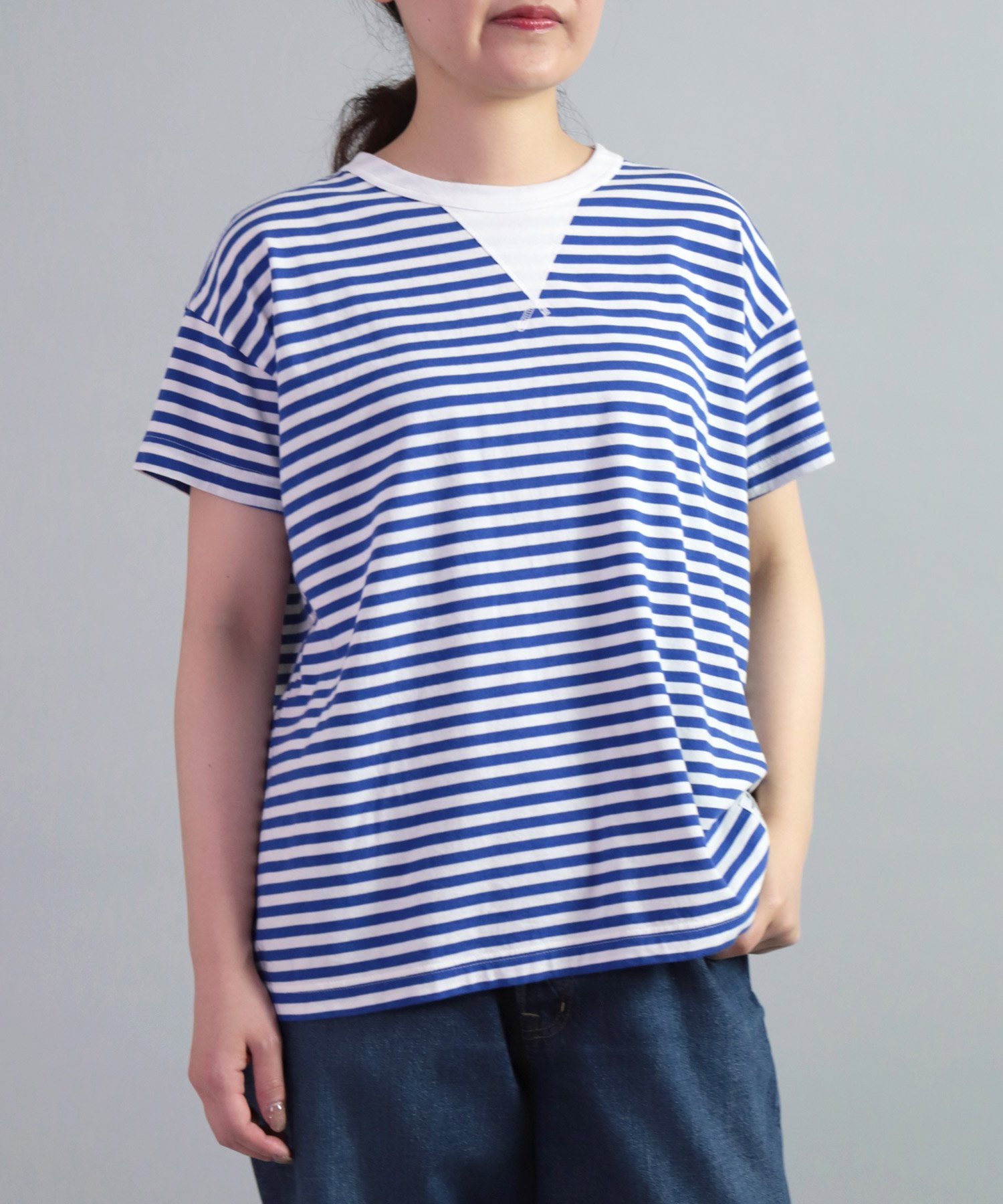 OMNIGOD 綿テンセルボーダー マリンTシャツ ドミンゴ トップス カットソー・Tシャツ ブルー ブラック