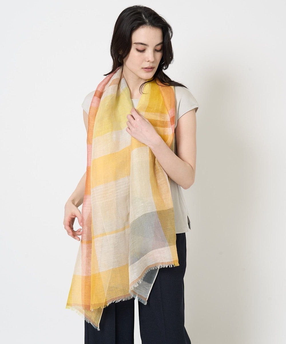 【SALE／50%OFF】CHRISTIAN AUJARD（小さいサイズ） リネンコットンチェックストール メゾンドゥサンク ファッション雑貨 マフラー・ストール・ネックウォーマー ベージュ イエロー【送料無料】