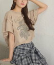 RETRO GIRL 花プリント袖フリルTEE レトロガール トップス カットソー・Tシャツ グレー ベージュ(4)