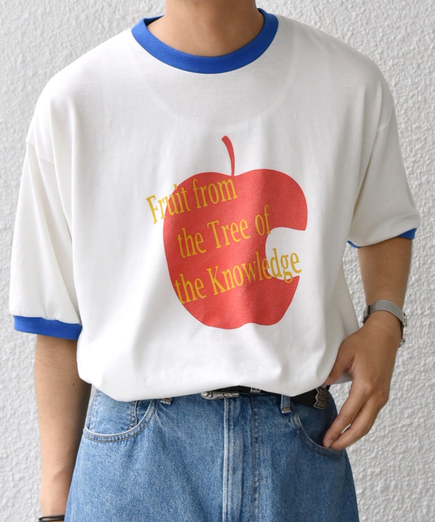 SHIPS any SCREEN STARS: レトロ プリント リンガー Tシャツ◇ シップス トップス カットソー・Tシャツ ブラック ブルー【送料無料】