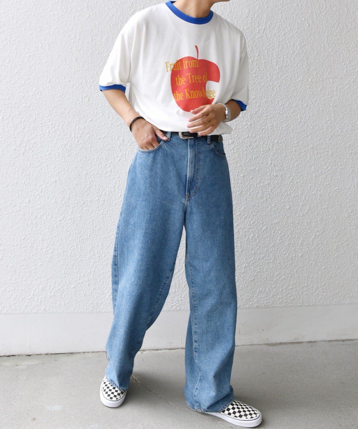 SHIPS any SCREEN STARS: レトロ プリント リンガー Tシャツ◇ シップス トップス カットソー・Tシャツ ブラック ブルー【送料無料】