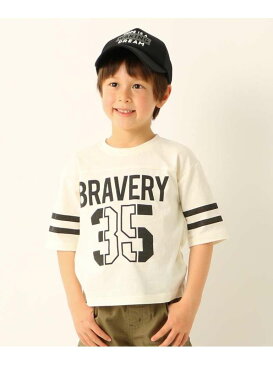 【SALE/40%OFF】3can4on 【160cmまで】ドロップショルダー5分袖プルオーバー サンカンシオン カットソー Tシャツ ホワイト ブルー