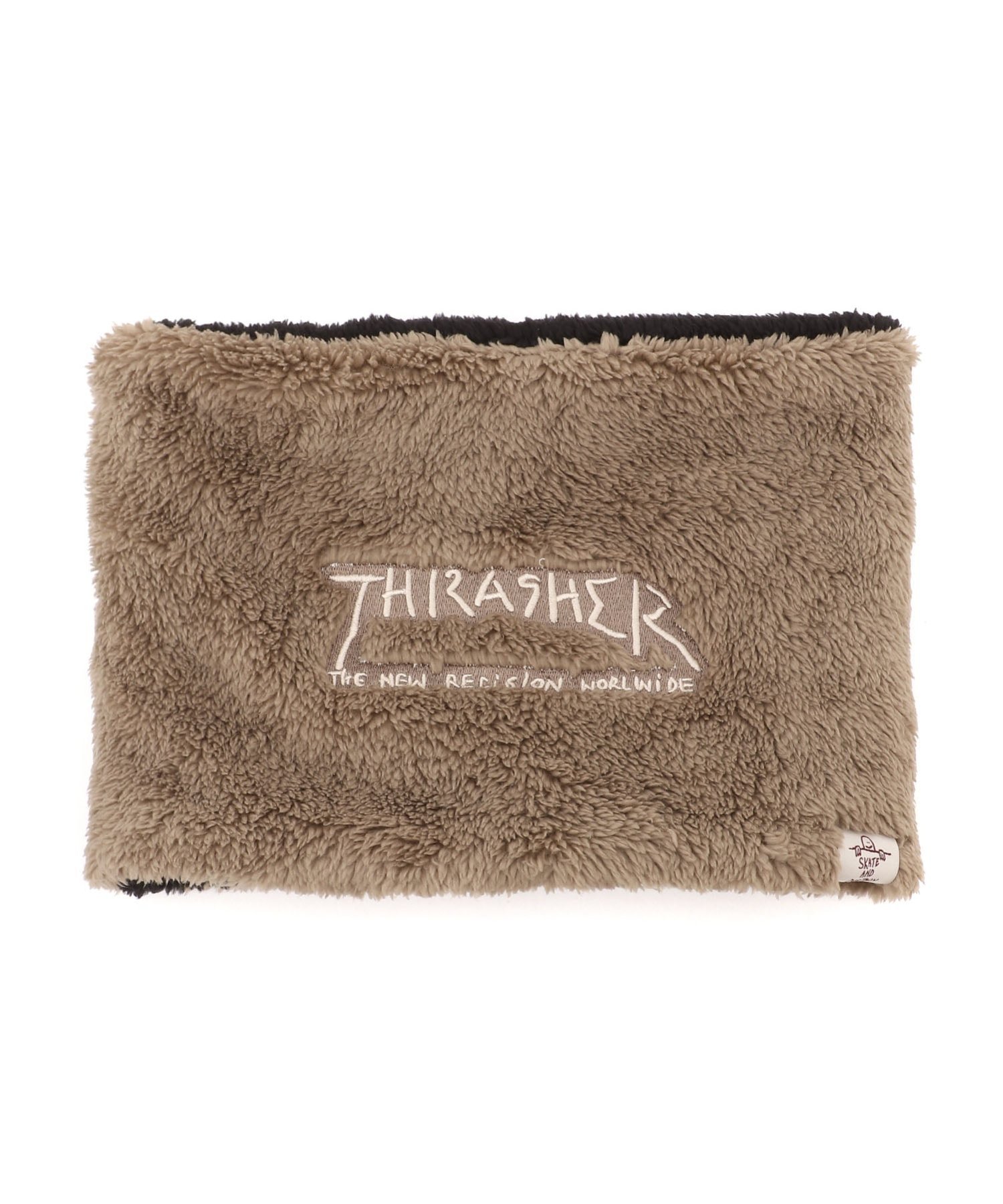 THRASHER THRASHER/(U)ボアフリース リバーシブル ネックウォーマー スラッシャー　バイ　リフルページ ファッション雑貨 マフラー・ストール・ネックウォーマー ベージュ ホワイト ブラック