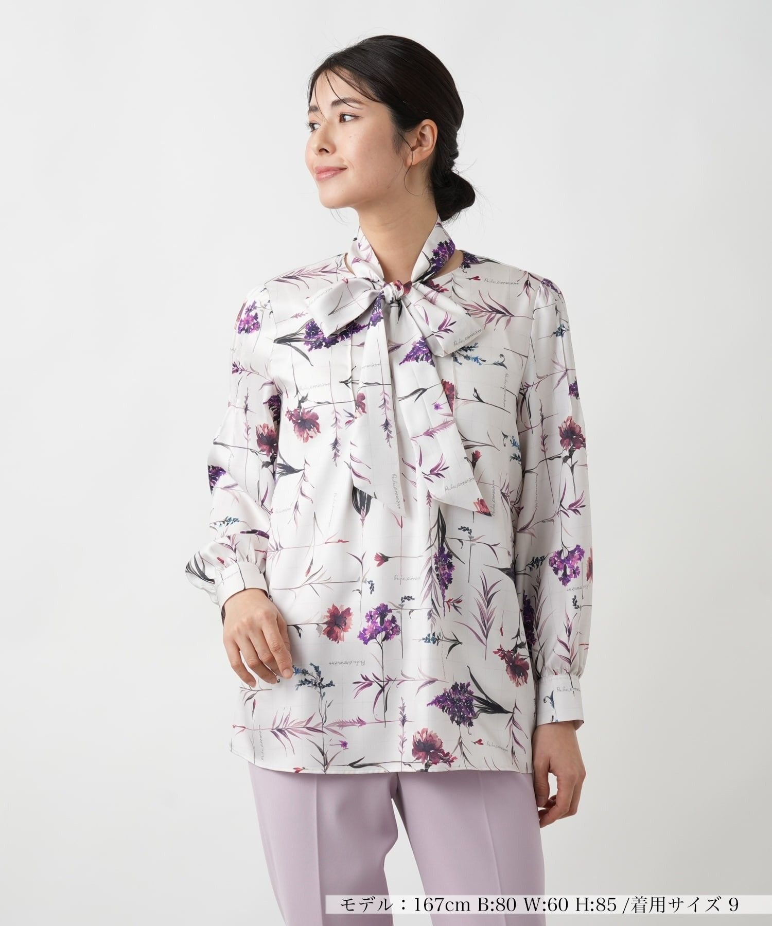 Leilian プリントボウタイブラウス【ROCHAS Premiere】 レリアン トップス シャツ・ブラウス パープル