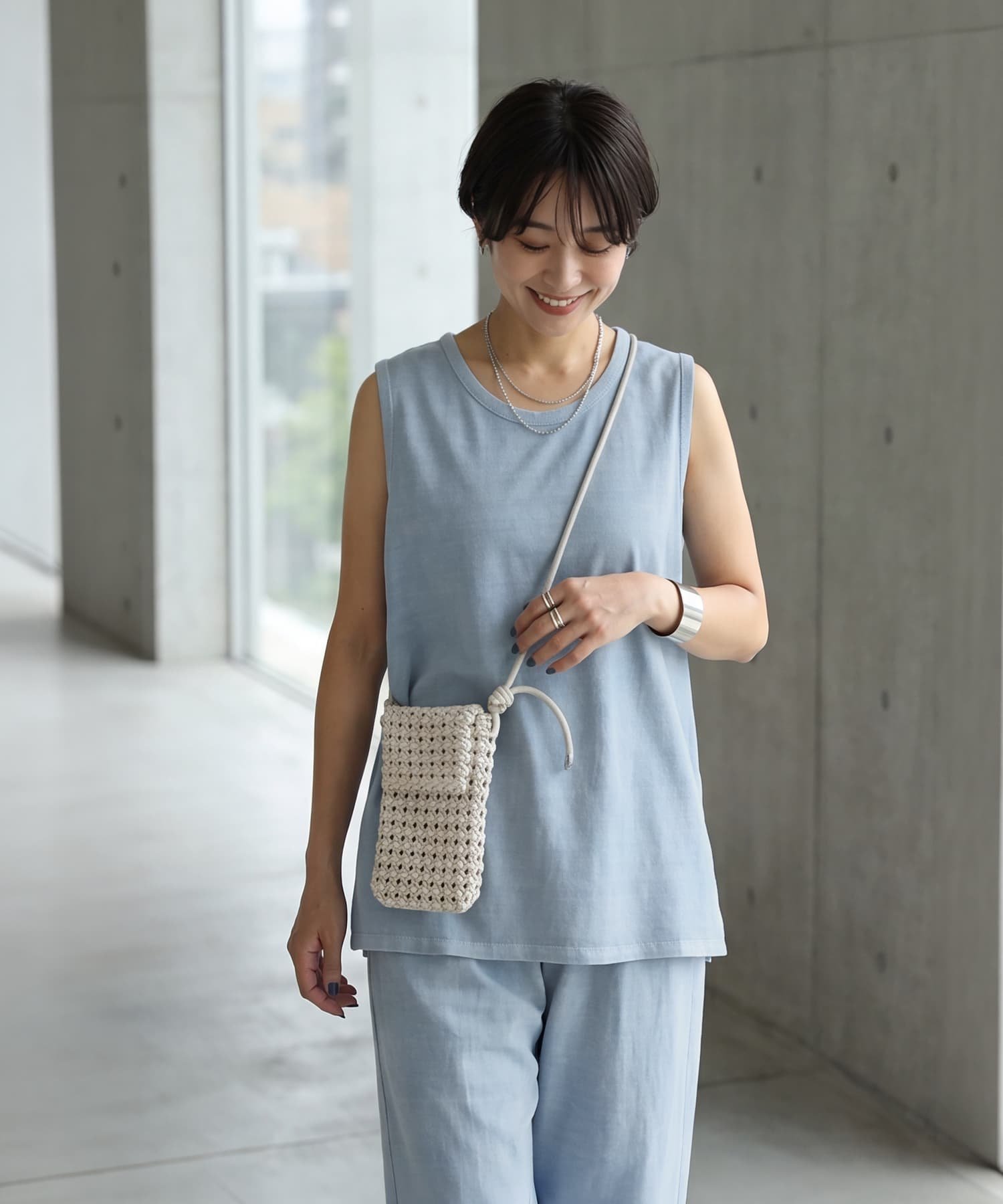 STYLE DELI 【セットアップ対応】綿100ピグメント加工ノースリトップ スタイルデリ トップス カットソー・Tシャツ グレー ホワイト