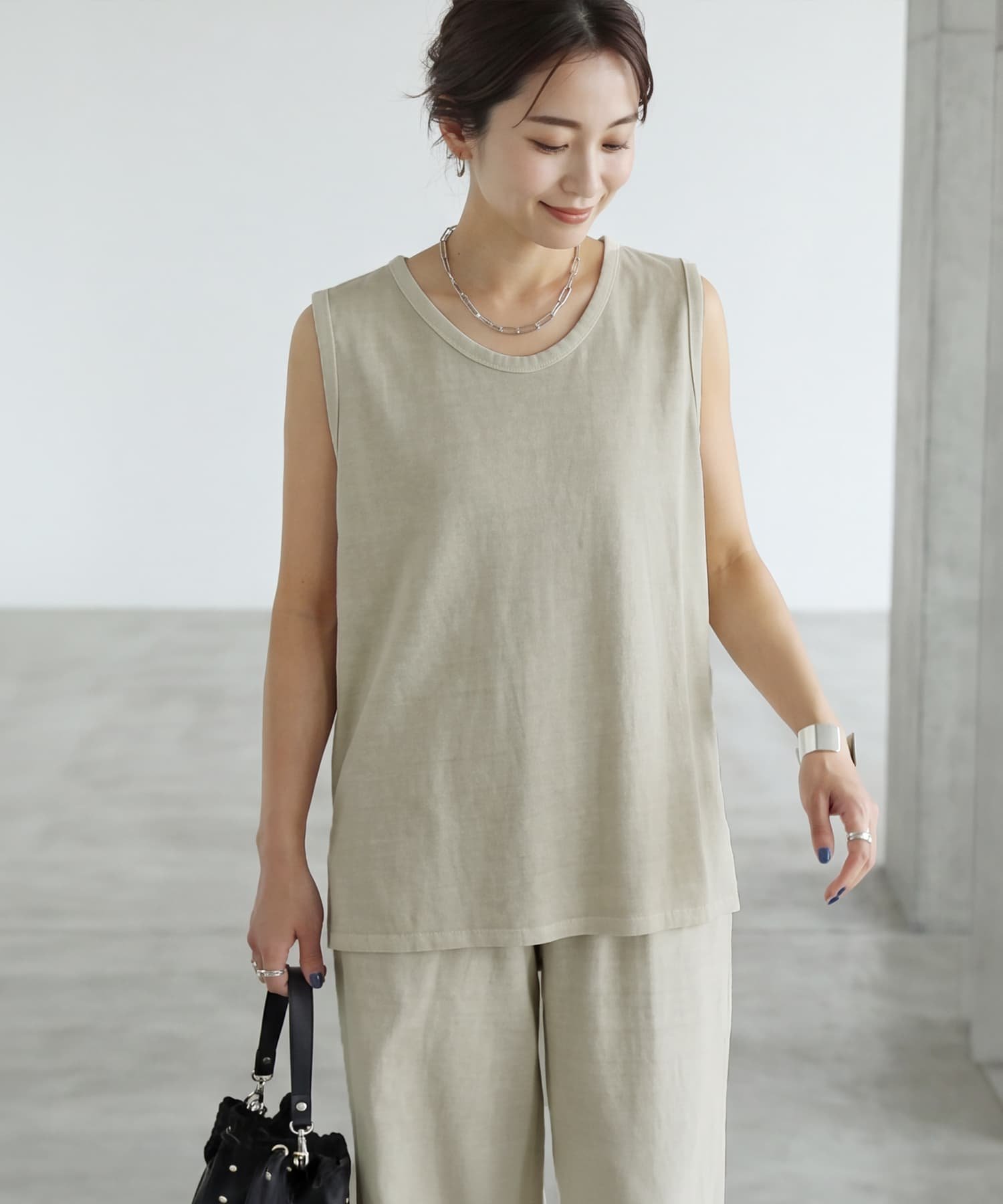 STYLE DELI 【セットアップ対応】綿100ピグメント加工ノースリトップ スタイルデリ トップス カットソー・Tシャツ グレー ホワイト
