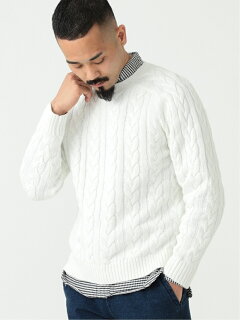 5-gauge Cotton Cable Crewneck Sweater 11-15-1323-103: White 5-gauge Cotton Cable Crewneck Sweater 11-15-1323-103: White