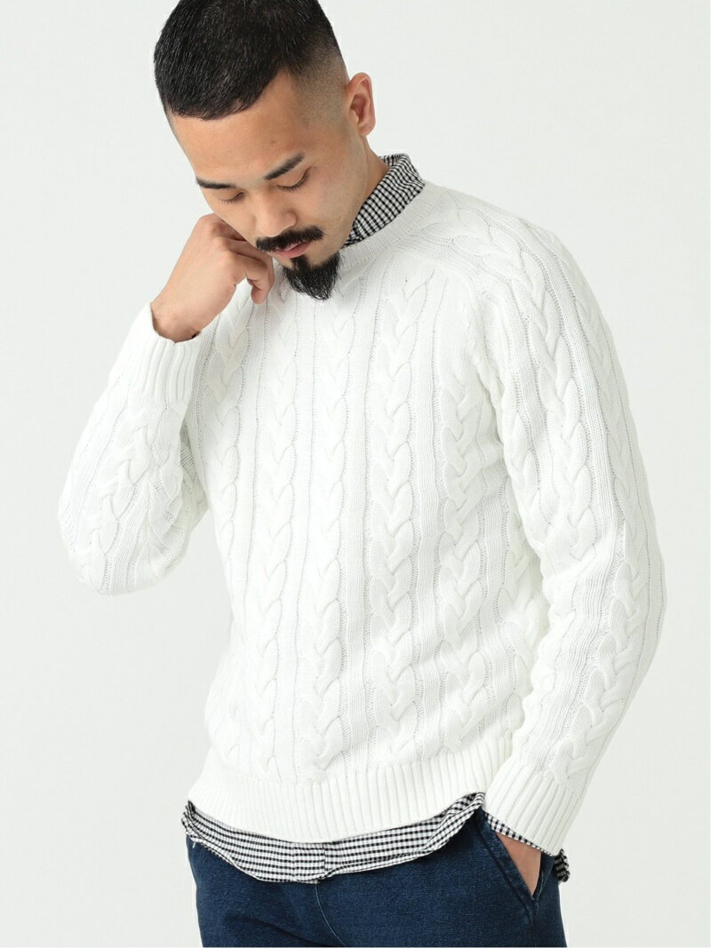 5-gauge Cotton Cable Crewneck Sweater 11-15-1323-103: White
