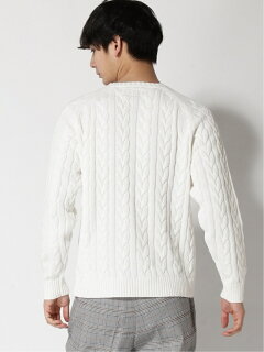 5-gauge Cotton Cable Crewneck Sweater 11-15-1323-103: White 5-gauge Cotton Cable Crewneck Sweater 11-15-1323-103: White