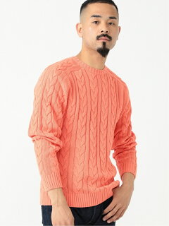 5-gauge Cotton Cable Crewneck Sweater 11-15-1323-103: Salmon 5-gauge Cotton Cable Crewneck Sweater 11-15-1323-103: Salmon