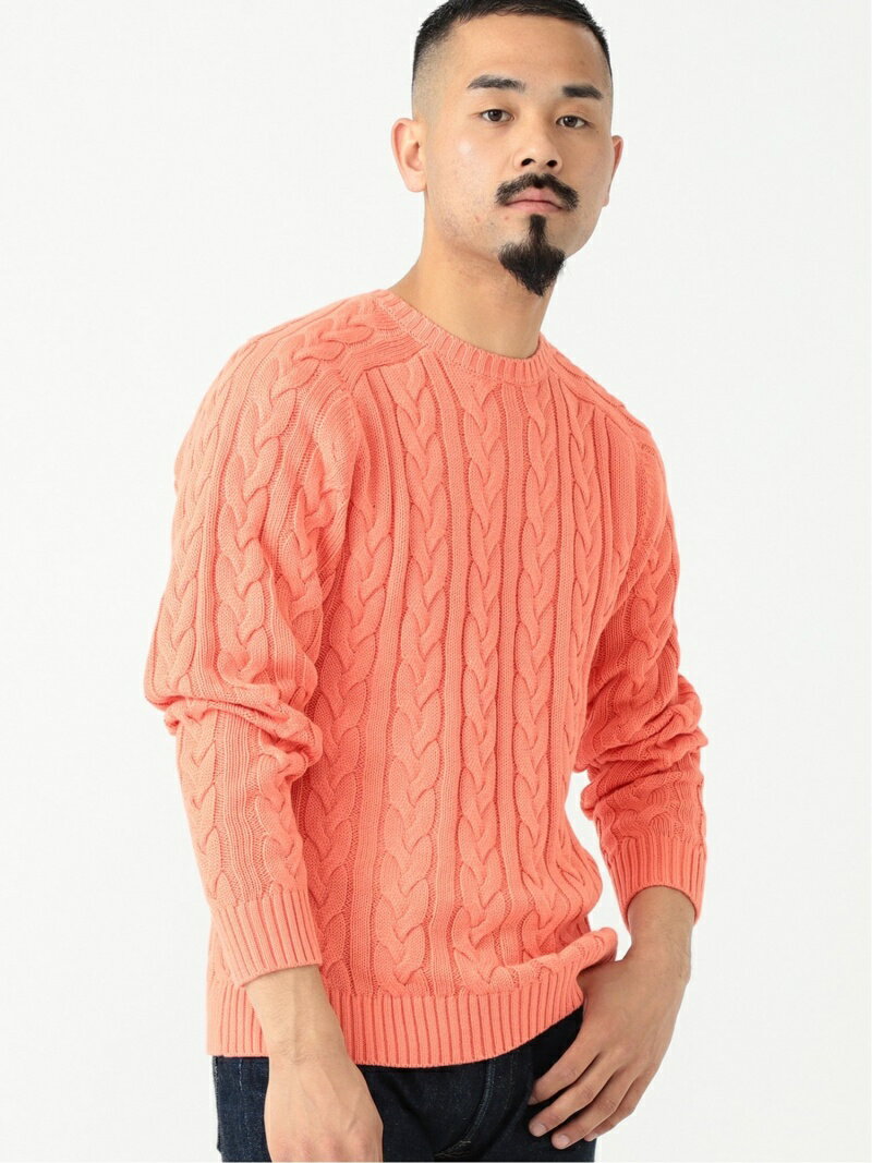 5-gauge Cotton Cable Crewneck Sweater 11-15-1323-103: Salmon