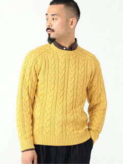 5-gauge Cotton Cable Crewneck Sweater 11-15-1323-103: Yellow 5-gauge Cotton Cable Crewneck Sweater 11-15-1323-103: Yellow