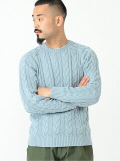 5-gauge Cotton Cable Crewneck Sweater 11-15-1323-103: Saxe 5-gauge Cotton Cable Crewneck Sweater 11-15-1323-103: Saxe