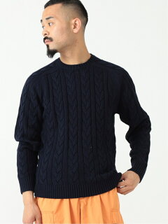 5-gauge Cotton Cable Crewneck Sweater 11-15-1323-103: Navy 5-gauge Cotton Cable Crewneck Sweater 11-15-1323-103: Navy