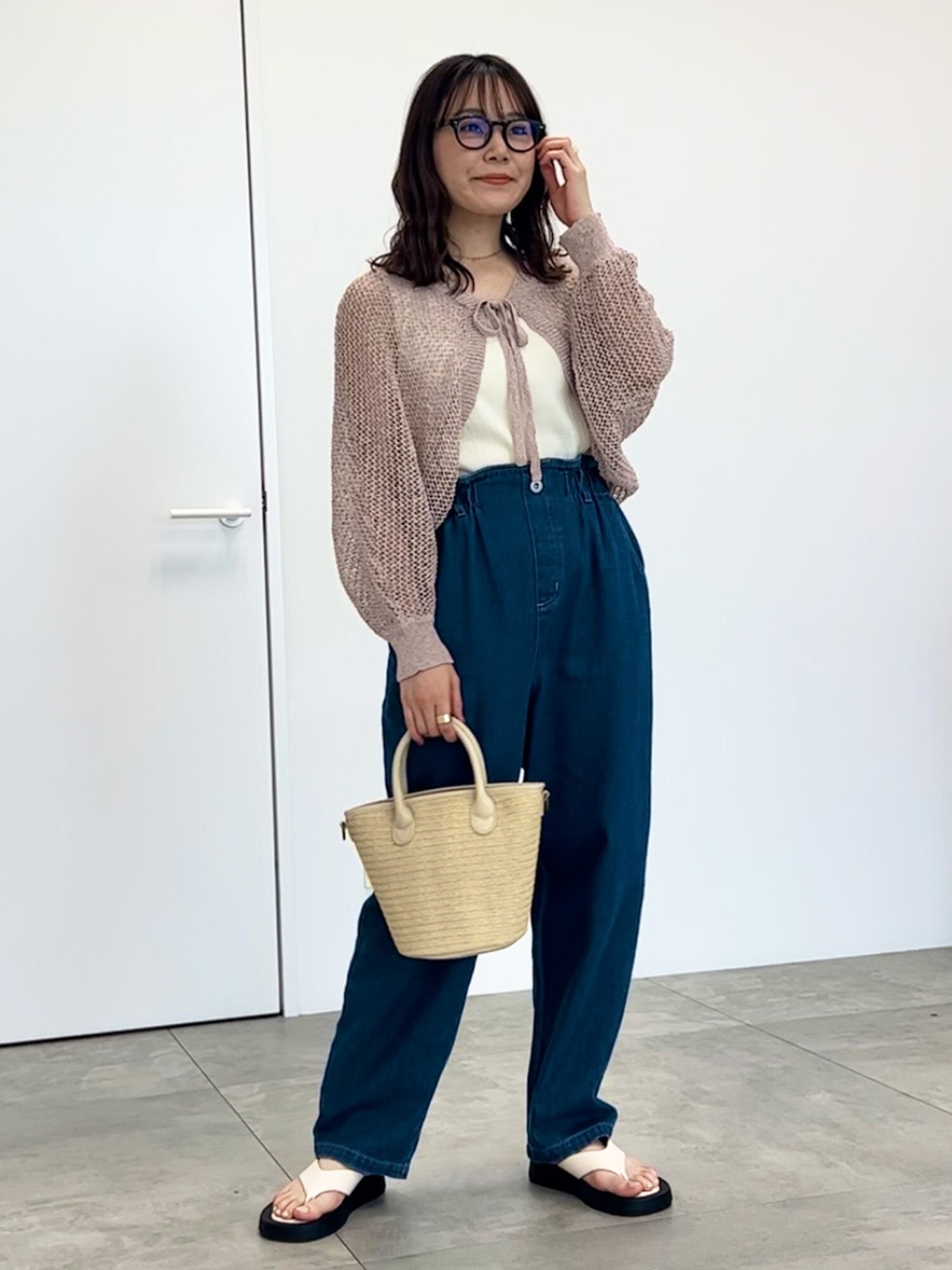 【SALE／50%OFF】ehka sopo ◎メッシュ編みボレロ エヘカソポ トップス カーディガン ベージュ ホワイト グリーンのサムネイル