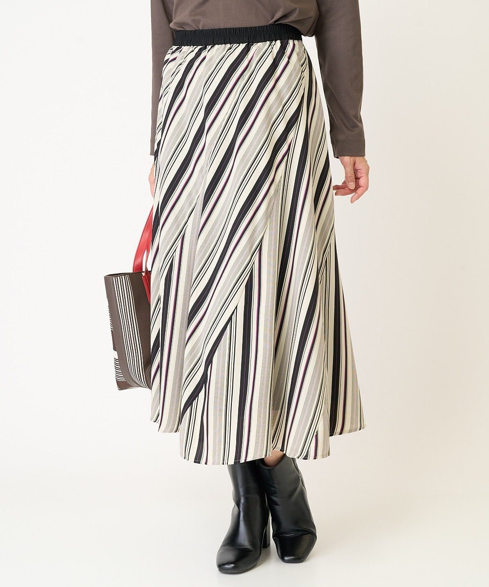 【SALE／60%OFF】GEORGES RECH [セットアップ対応]マルチストライプフレアスカート ジョルジュ・レッシュ スカート その他のスカート ブラック【送料無料】