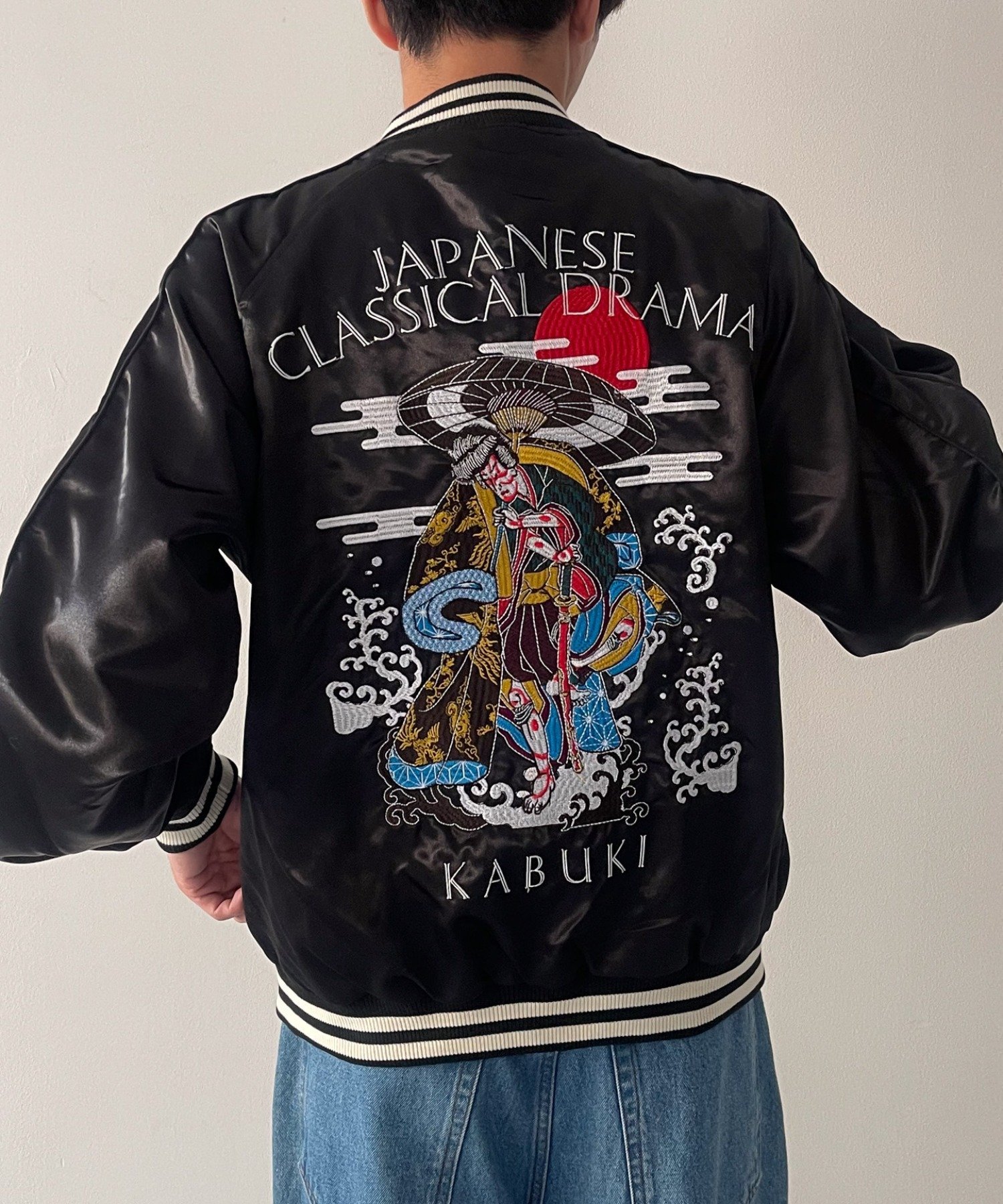 WEGO MEN'S 歌舞伎スカジャン ウィゴー ジャケット・アウター ナイロンジャケット ブラック