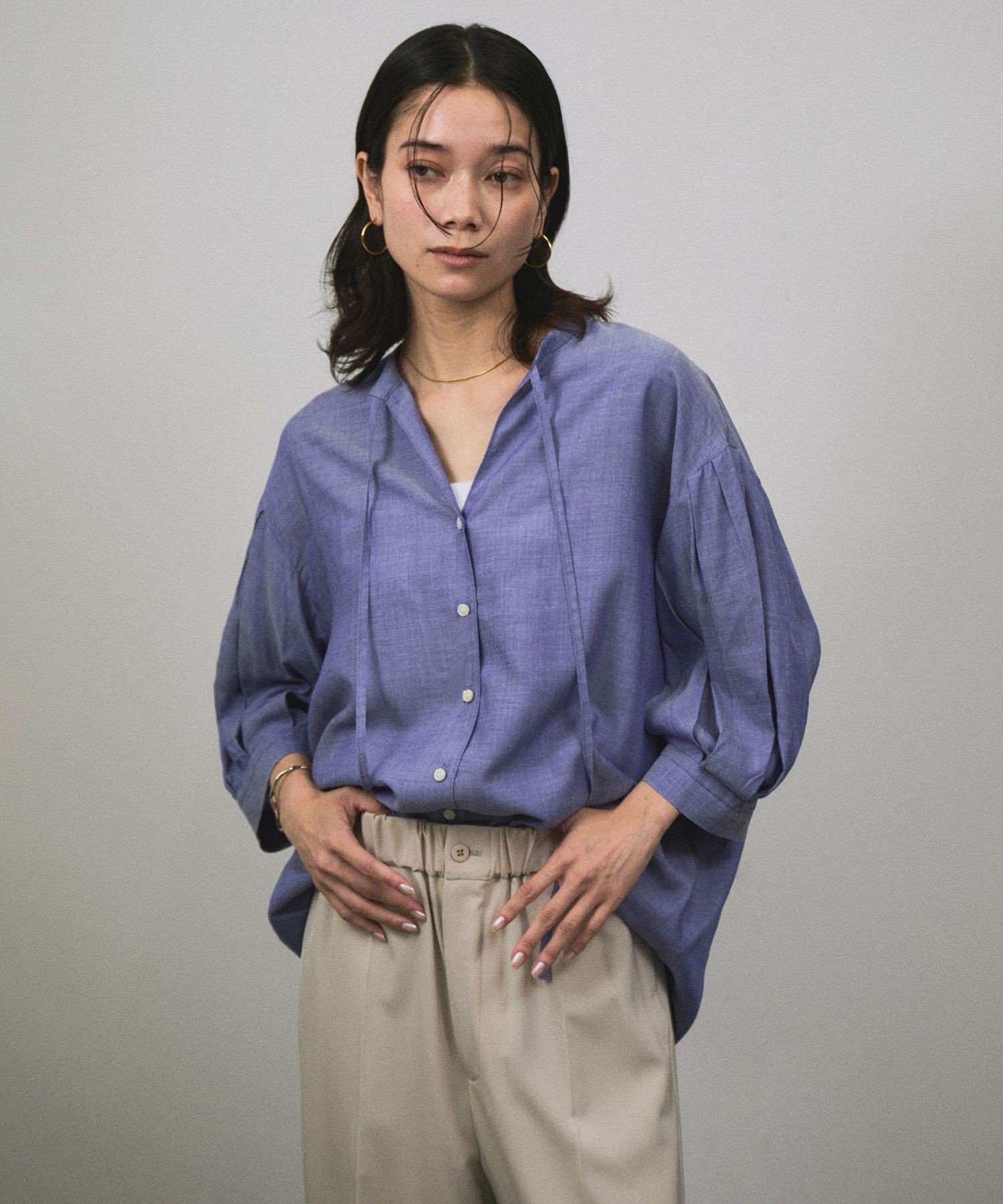 【SALE／40%OFF】SALON adam et rope' オンブレチェック ボリュームスリーブブラウス サロン アダム エ ロペ トップス シャツ・ブラウス ブルー ブラック【送料無料】のサムネイル