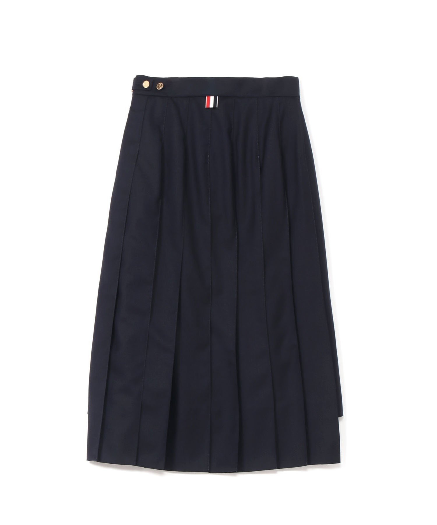 THOM BROWNE BELOW KNEE DROPPED BACK PLEATED SKIRT トムブラウン スカート ミディアムスカート ネイビー グレー【送料無料】