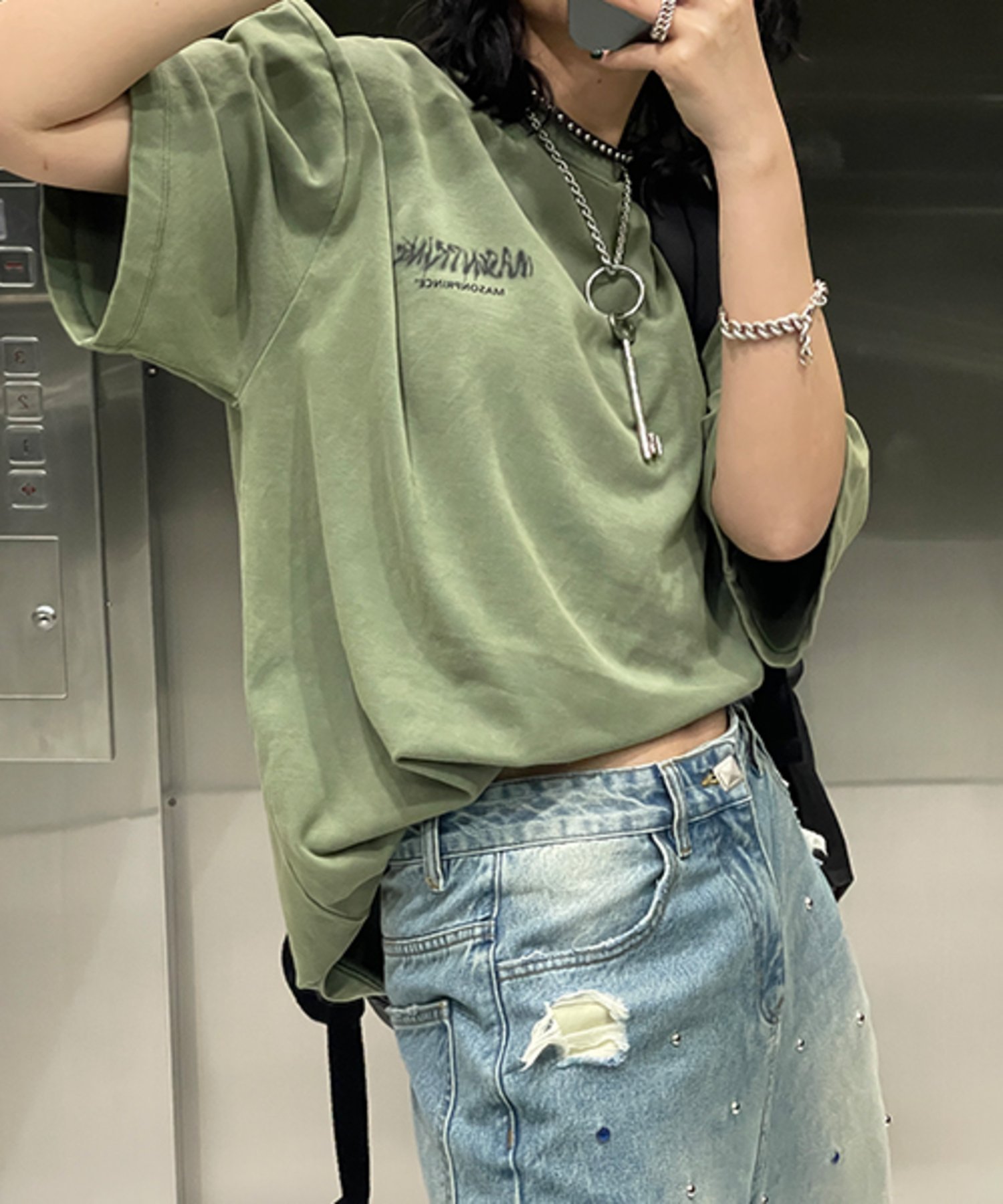 【SALE／20%OFF】MASONPRINCE オーバーサイズインク風ブランドロゴバックプリントTシャツ DT3092 【MASONPRINCE】 チュクラ トップス カットソー・Tシャツ ブルー ホワイト ブラック カーキグリーン【送料無料】